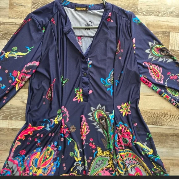Reborn Navy and Pink Paisley Long Sleeve Dress - Picture 2 of 5